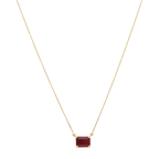 Set collar y broquel rubí/esmeralda 14K