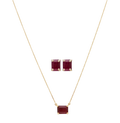 Set collar y broquel rubí/esmeralda 14K