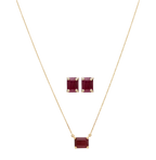 Set collar y broquel rubí/esmeralda 14K