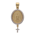 Medalla oval Guadalupe  cruz mini diamantes 14K