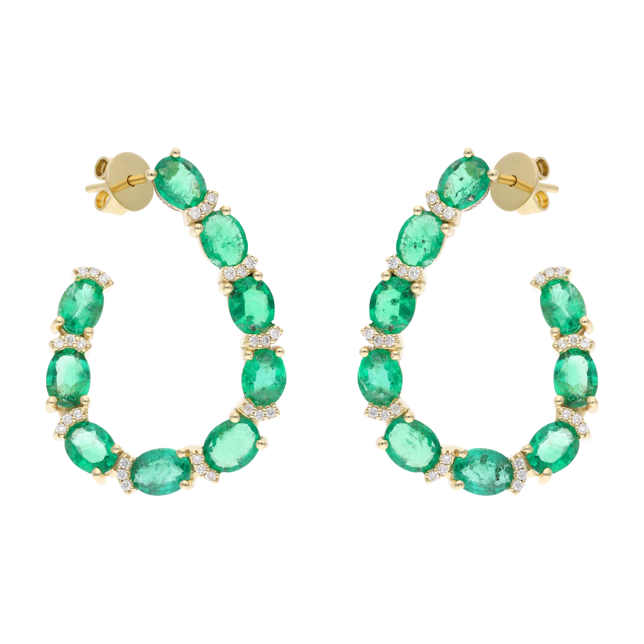 Aretes media luna esmeraldas oval y brillantes 14K