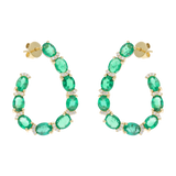 Aretes media luna esmeraldas oval y brillantes 14K