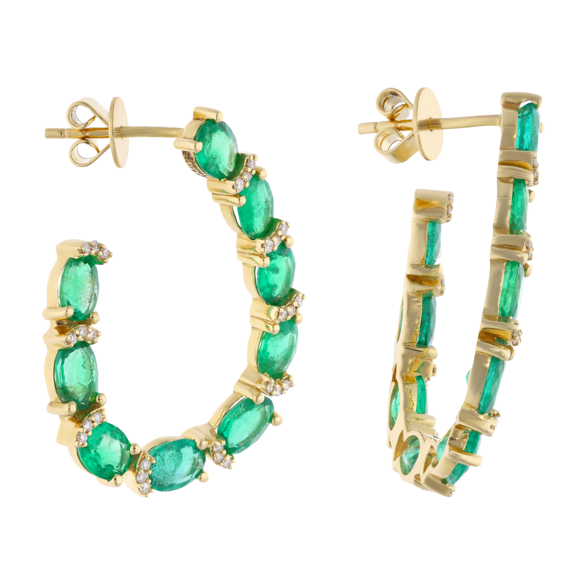Aretes media luna esmeraldas oval y brillantes 14K