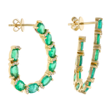 Aretes media luna esmeraldas oval y brillantes 14K
