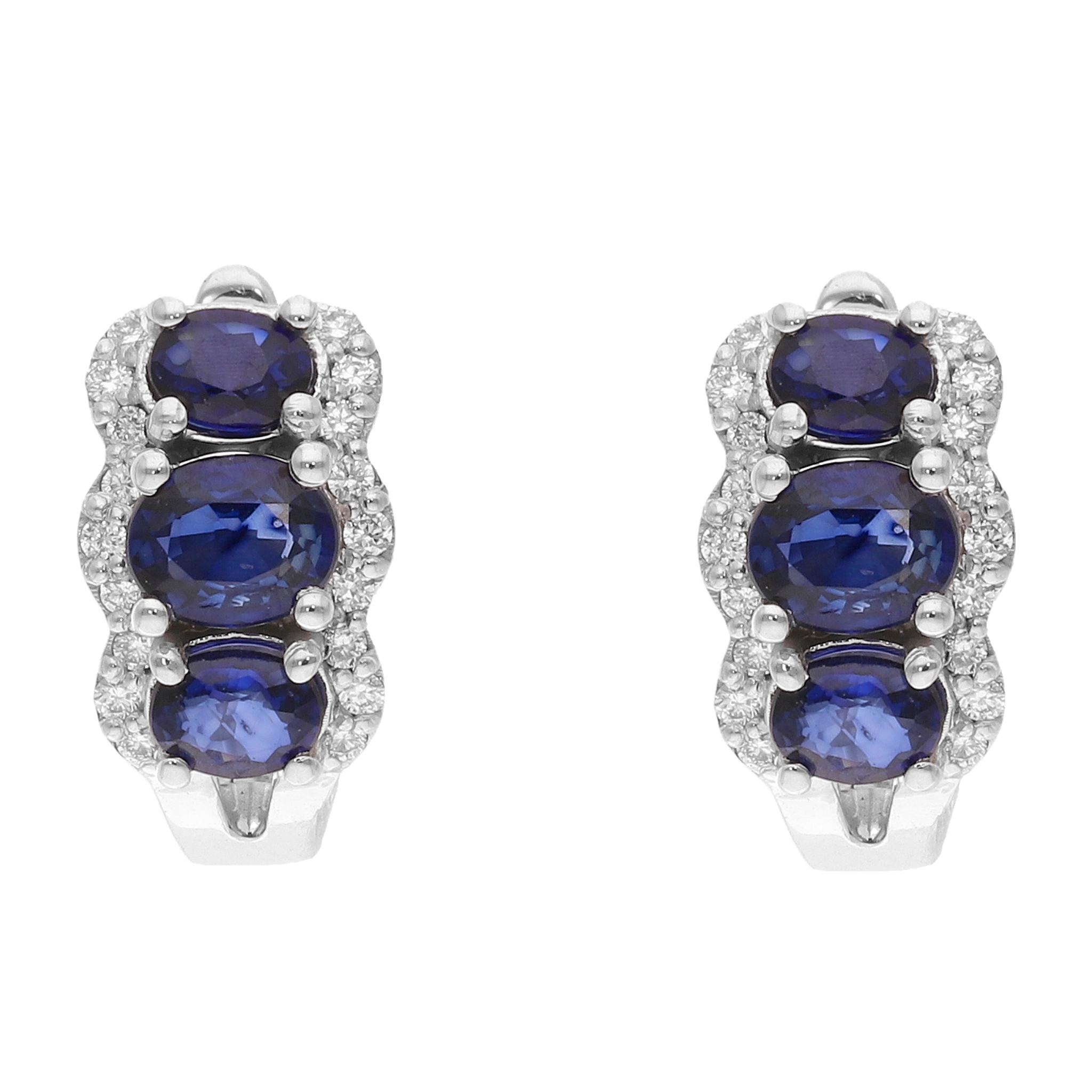 Arracadas 3 zafiros oval y brillantes 14K