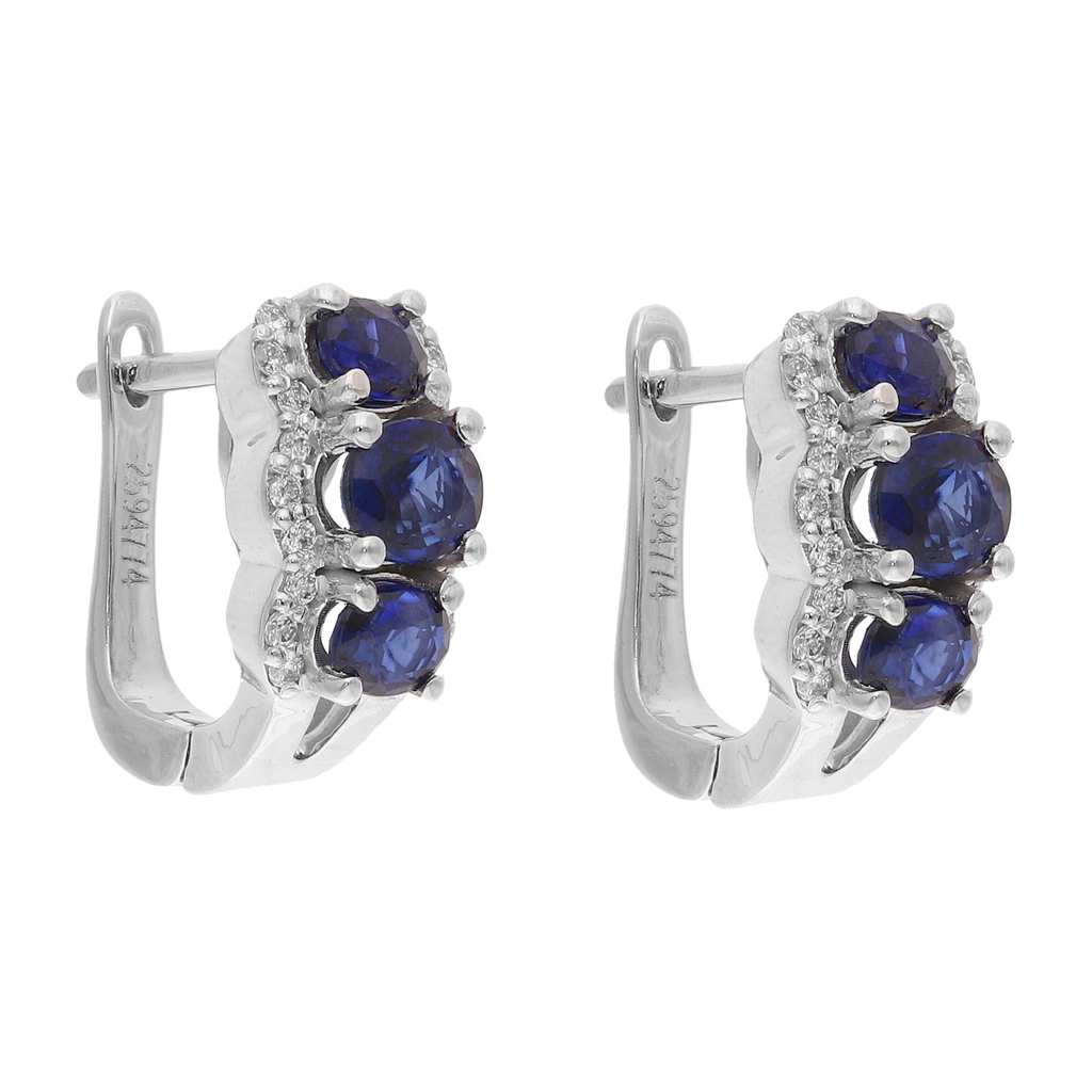Arracadas 3 zafiros oval y brillantes 14K