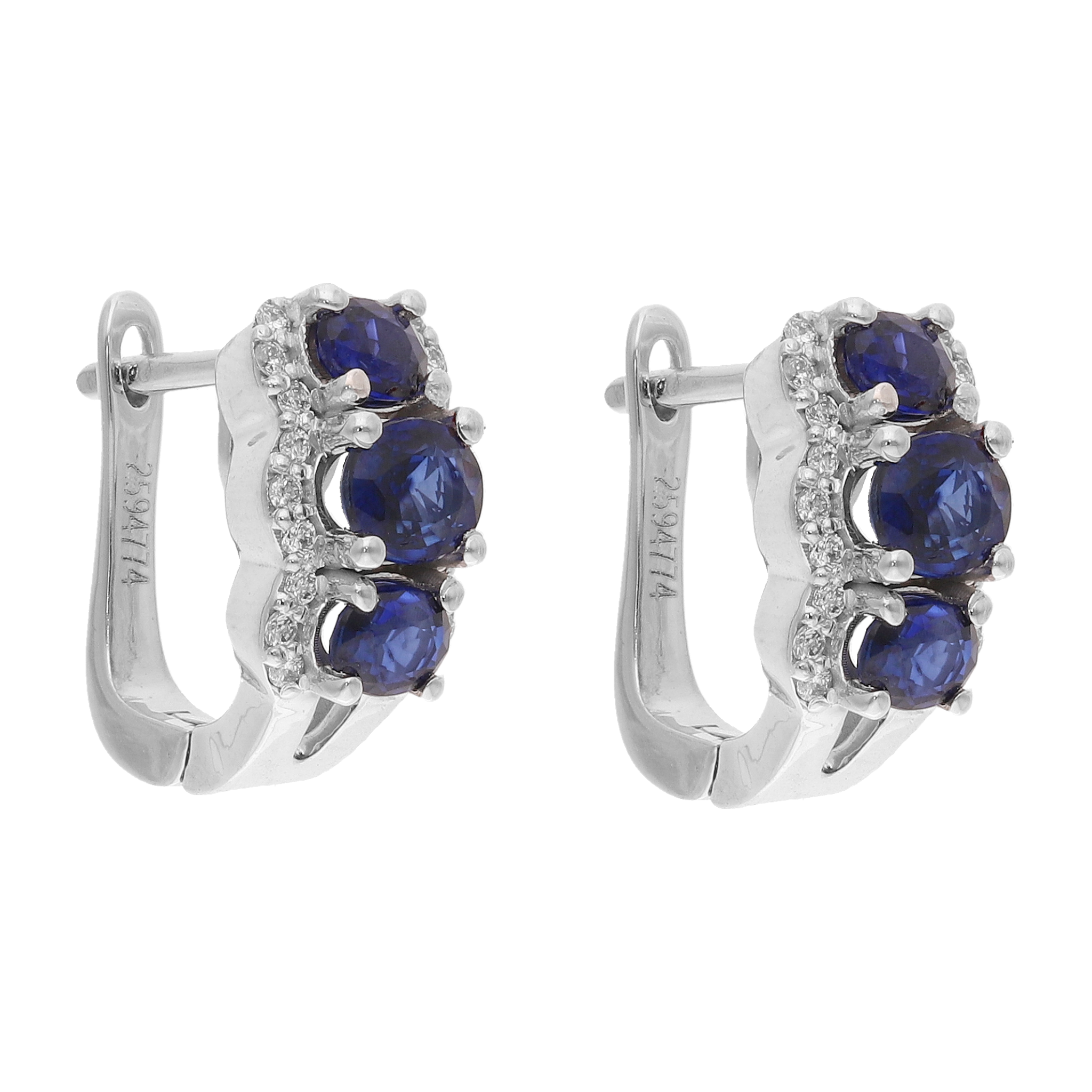 Arracadas 3 zafiros oval y brillantes 14K