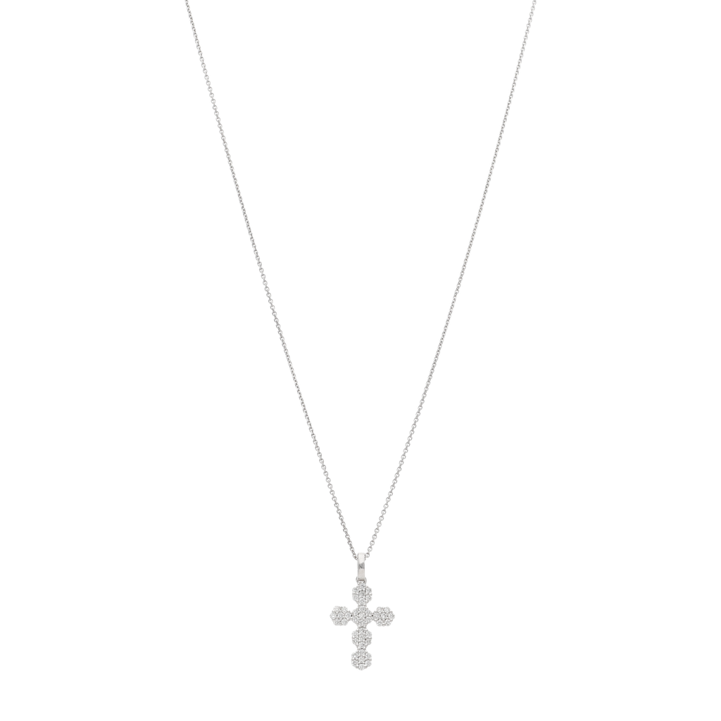 Collar cruz bolitas diamantes 14K