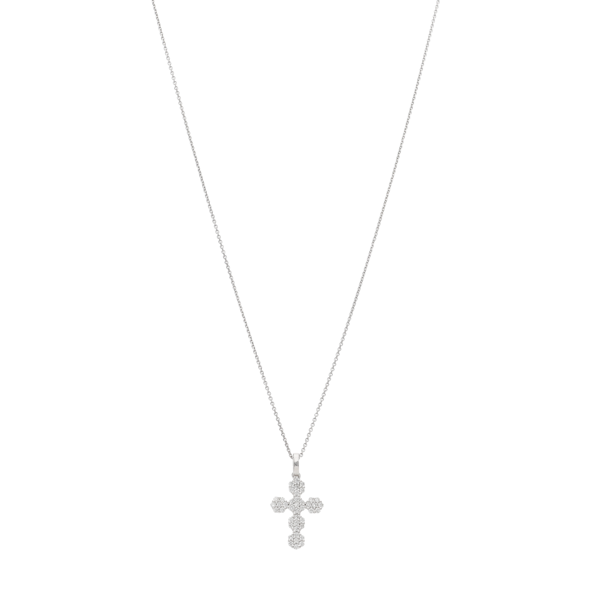 Collar cruz bolitas diamantes 14K