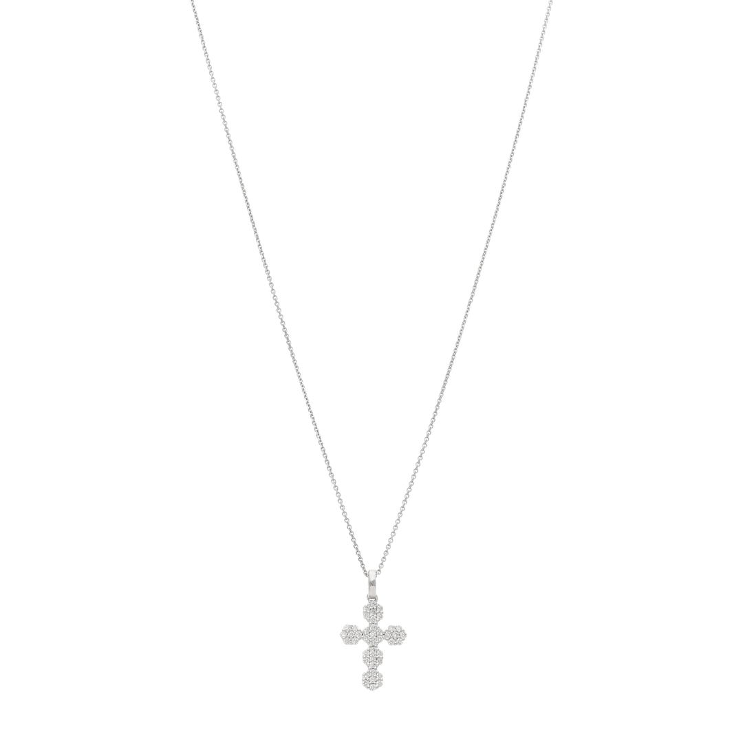 Collar cruz bolitas diamantes 14K