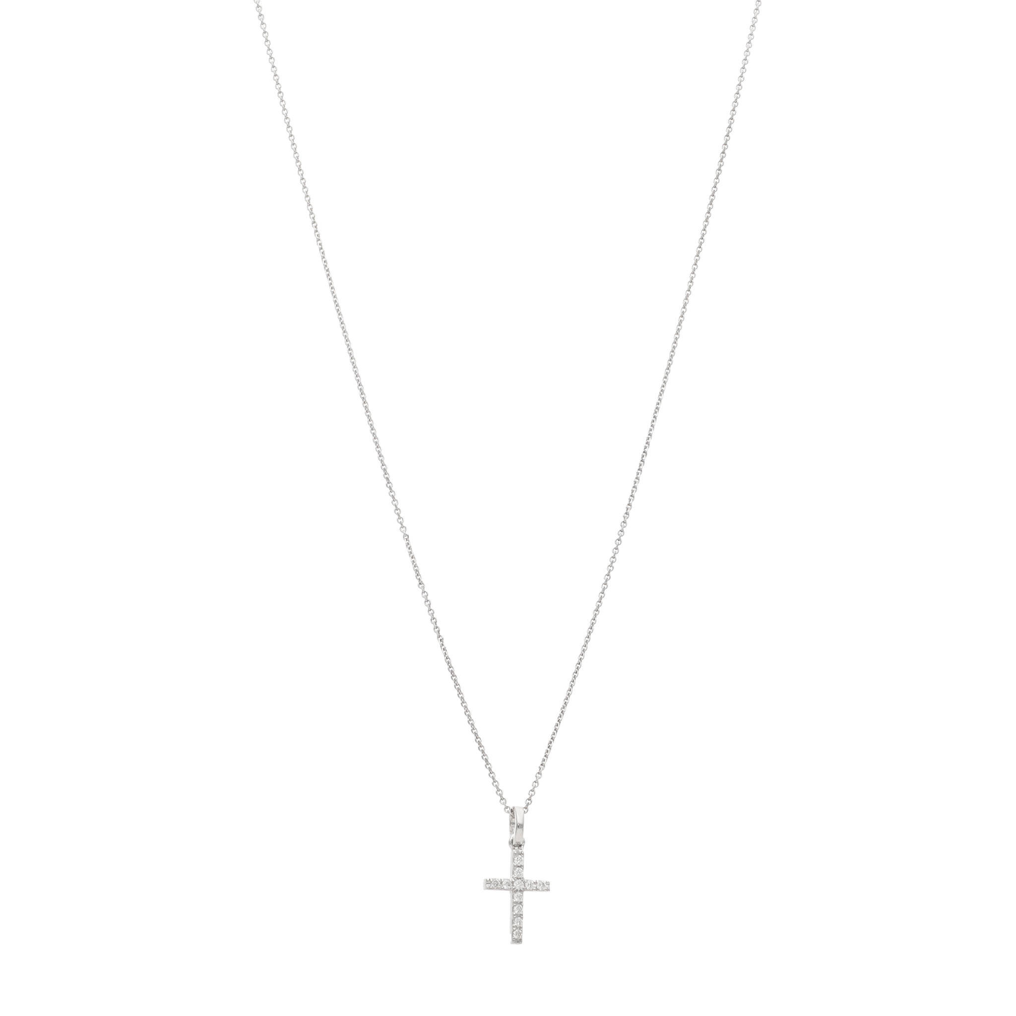 Collar cruz chica diamantes 14K