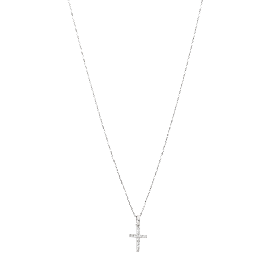 Collar cruz chica diamantes 14K