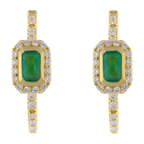 Arracadas esmeralda bisel liso y brillantes 14K