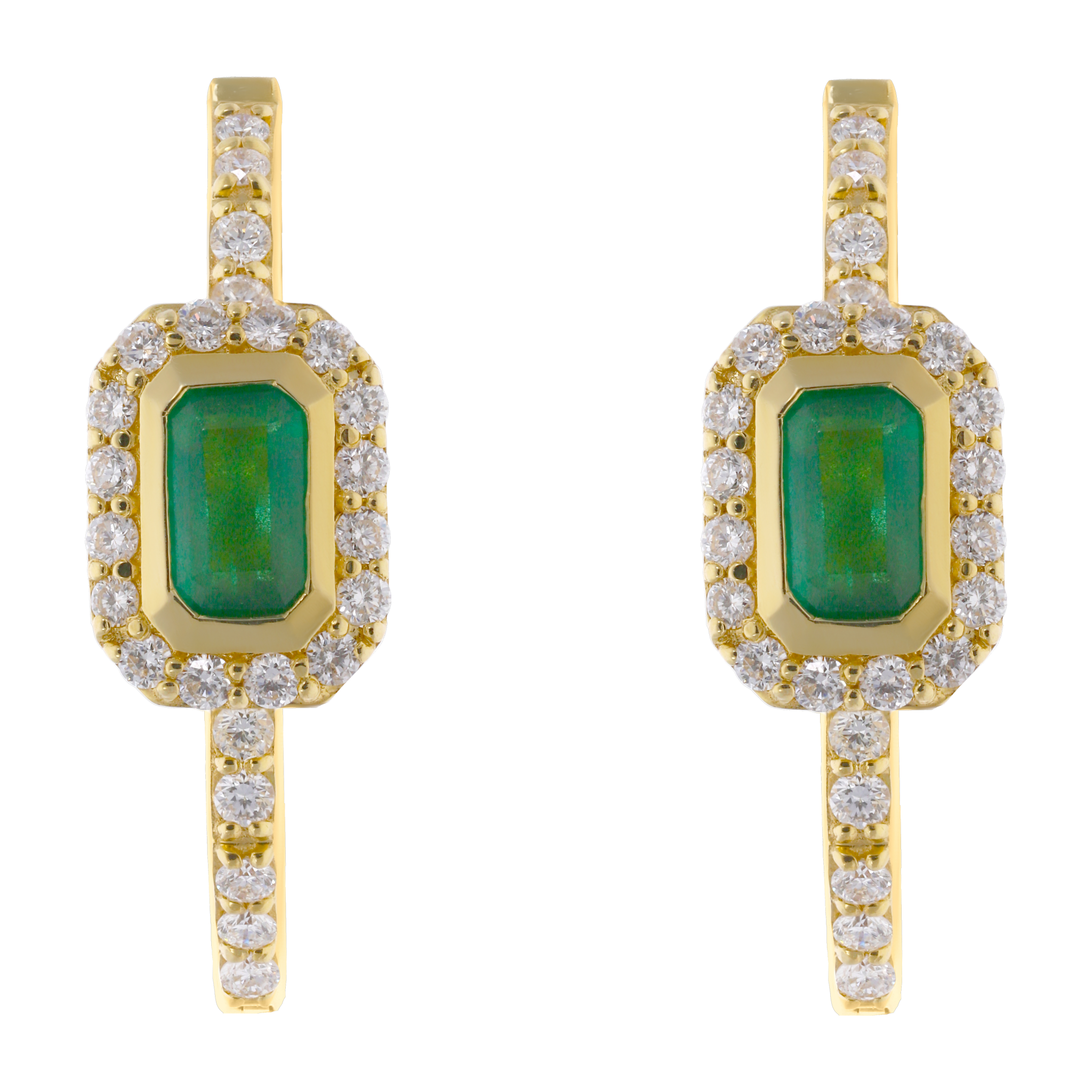 Arracadas esmeralda bisel liso y brillantes 14K