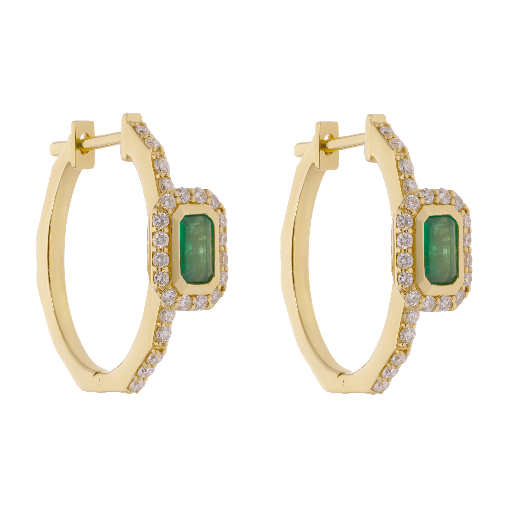 Arracadas esmeralda bisel liso y brillantes 14K