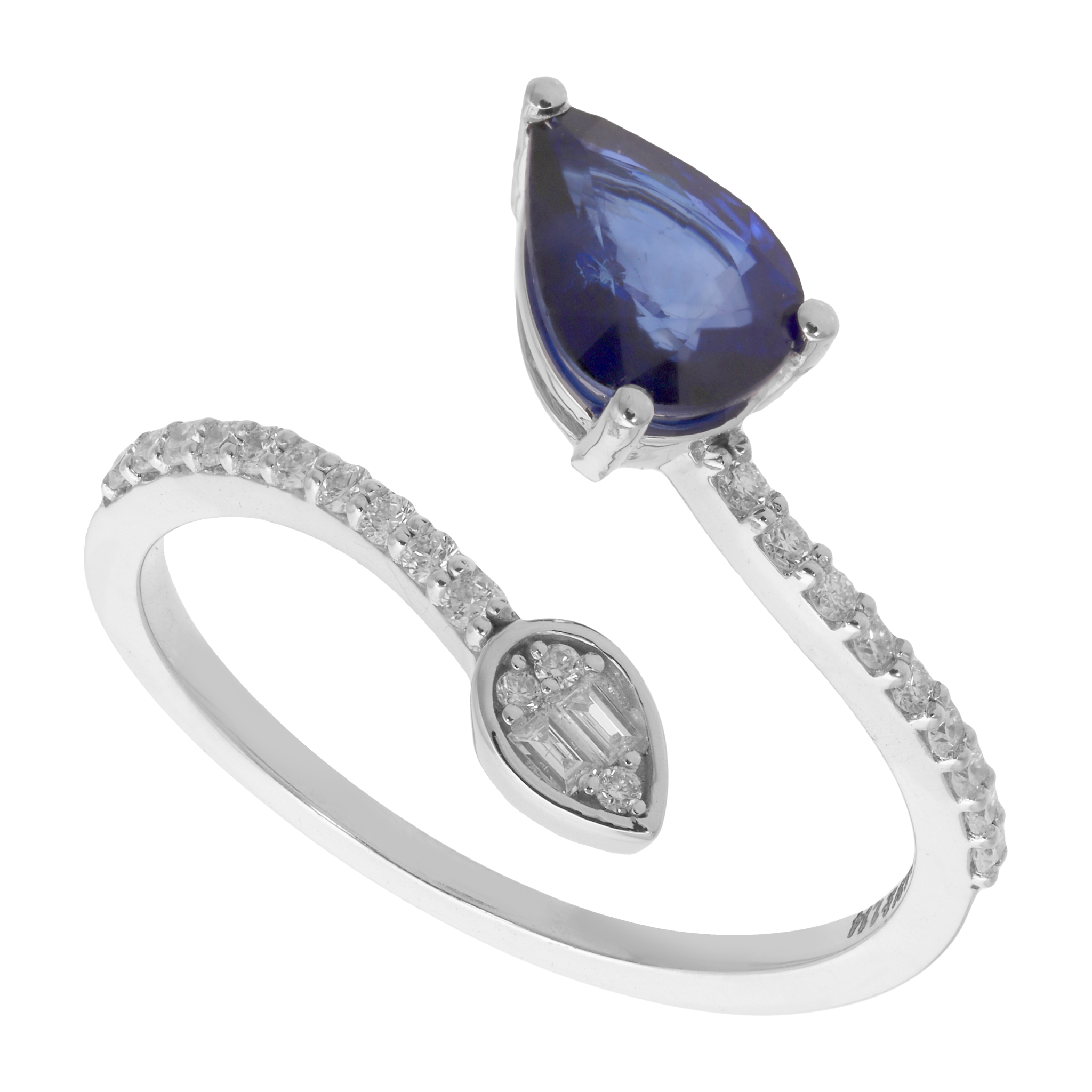 Anillo "tu y yo" zafiro gota y diamantes 14K