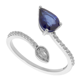 Anillo "tu y yo" zafiro gota y diamantes 14K