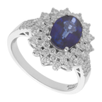 Anillo zafiro oval bisel 3 líneas 14K