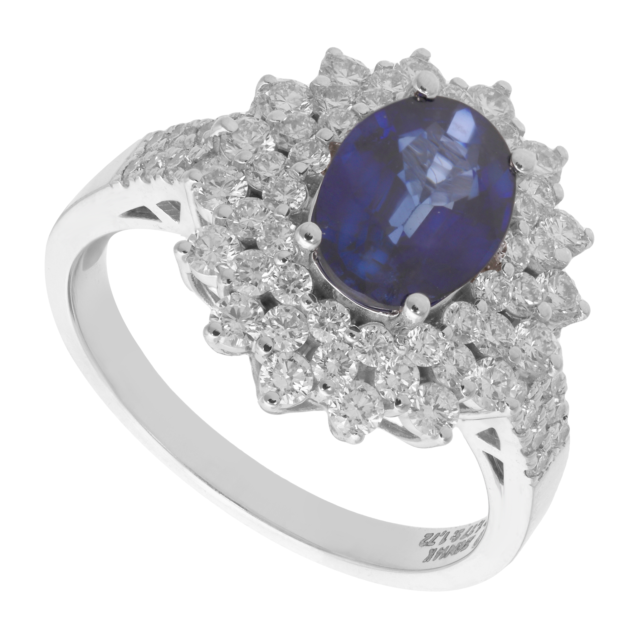 Anillo zafiro oval bisel 3 líneas 14K