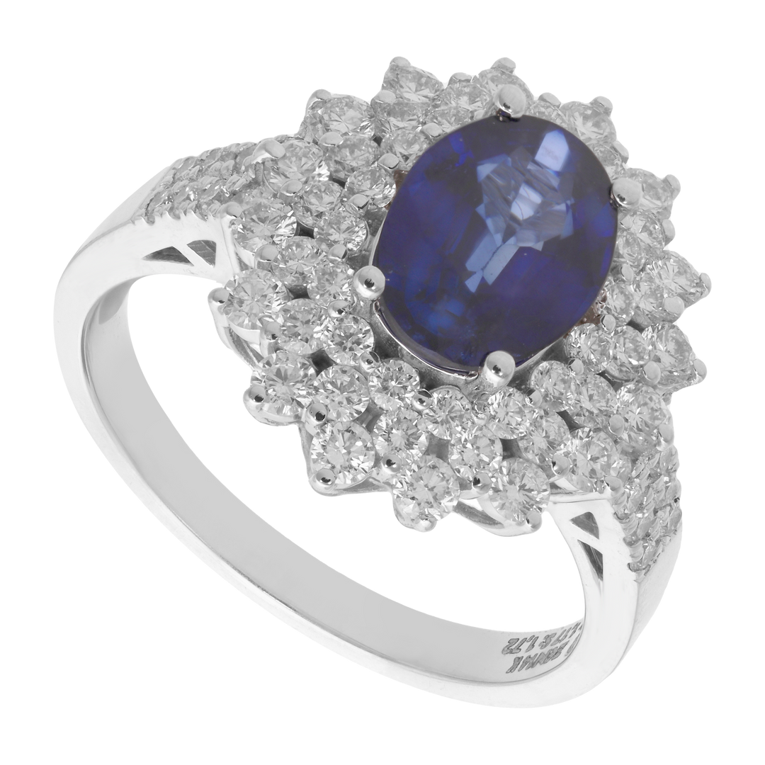 Anillo zafiro oval bisel 3 líneas 14K