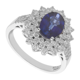 Anillo zafiro oval bisel 3 líneas 14K