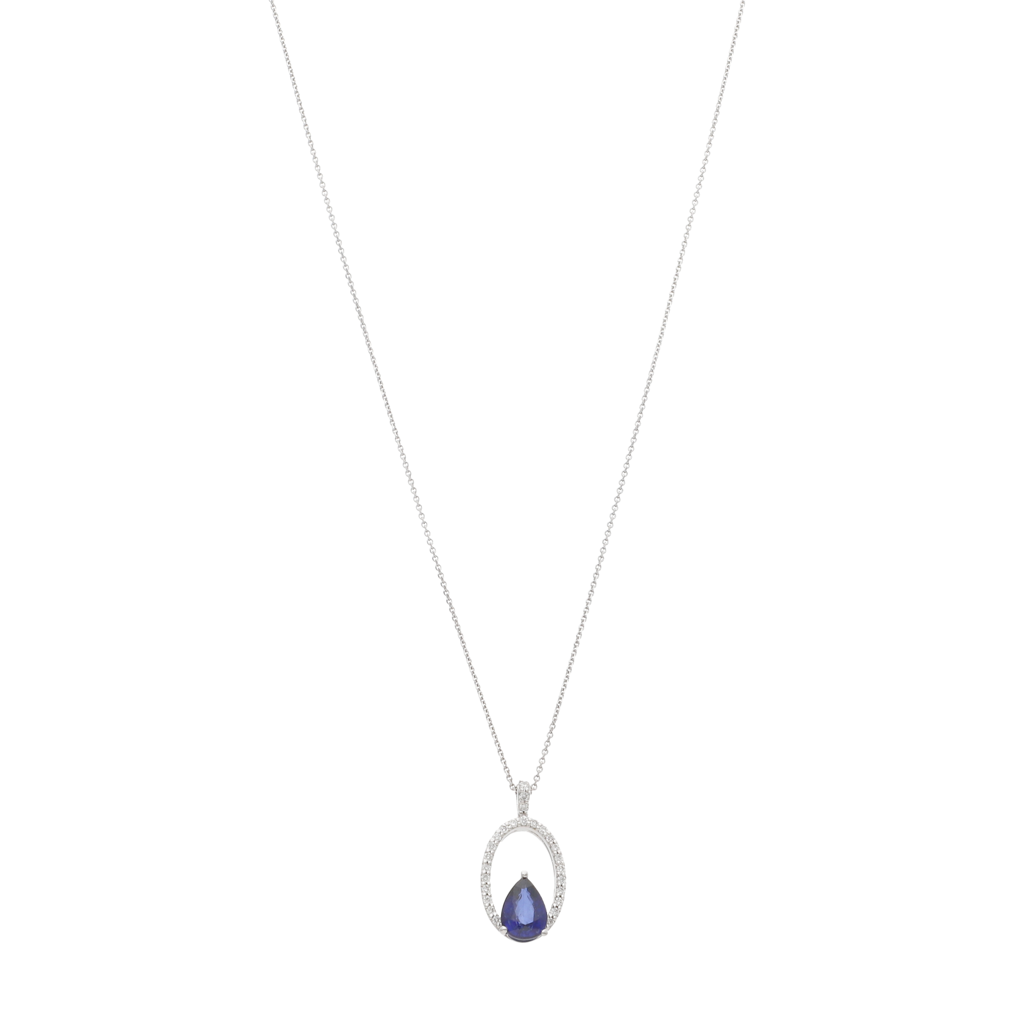 Collar dije bisel hueco zafiro gota y brillantes 14K