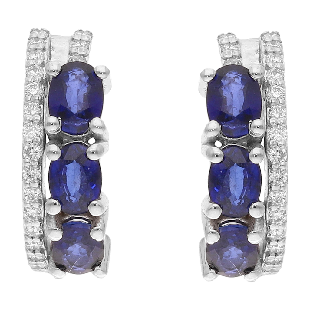 Arracadas zafiros oval y diamantes 14K