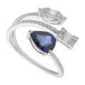 Anillo 3 líneas zafiro gota y diamantes 14K