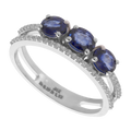 Anillo 2 líneas tres zafiros oval y brillantes 14K