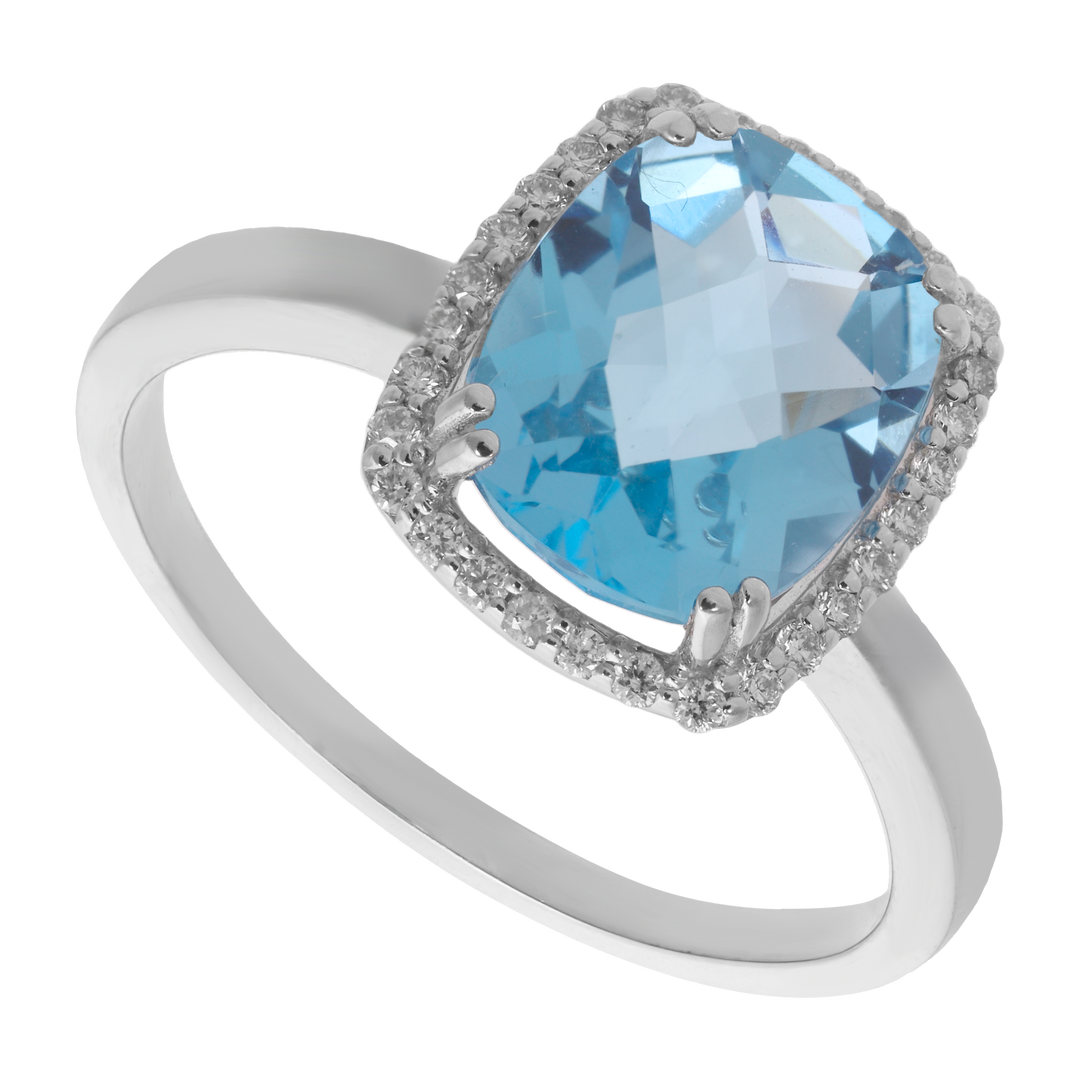 Anillo topacio azul y brillantes 14K