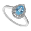 Anillo topacio azul gota y brillantes 14K