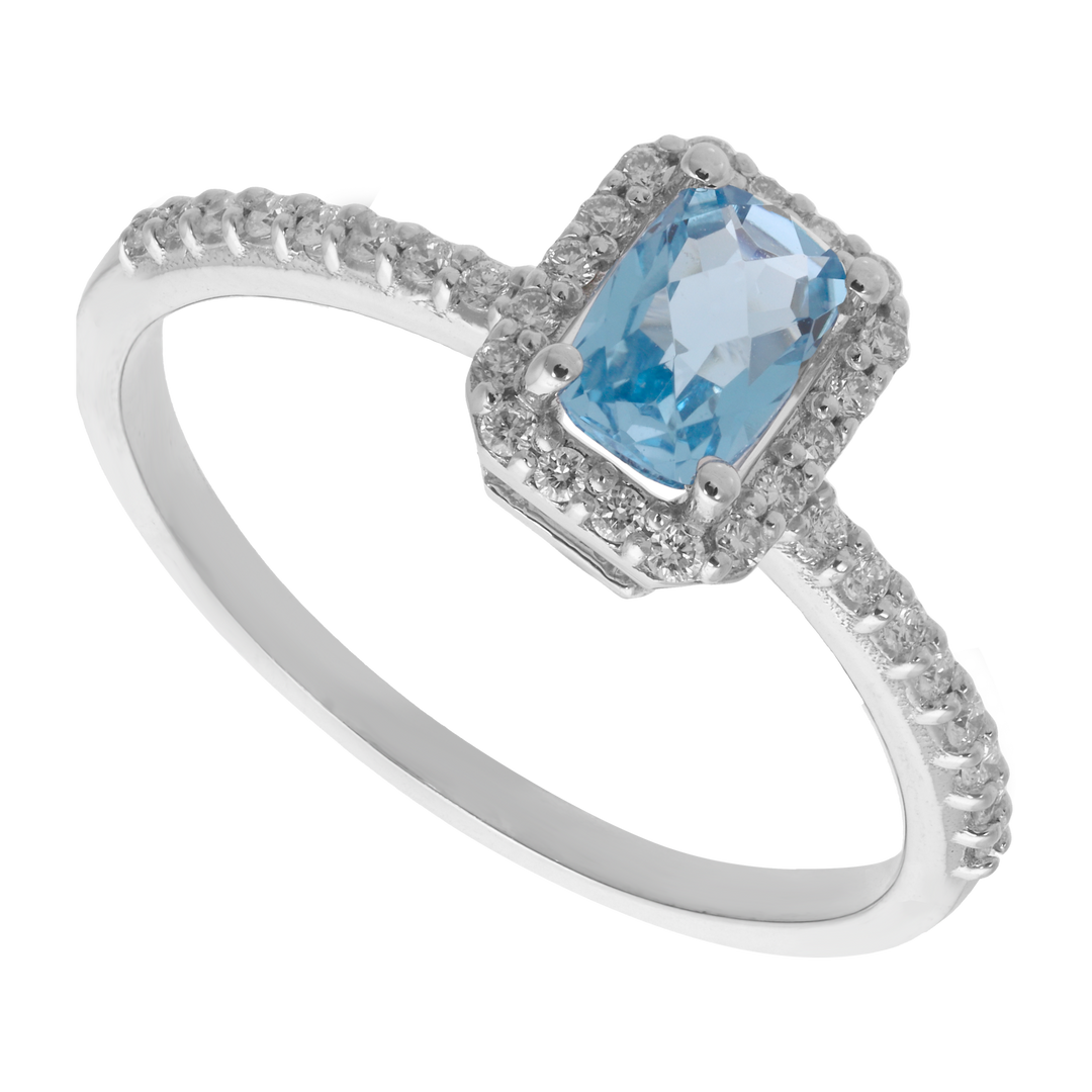 Anillo topacio y diamantes oro blanco 14K