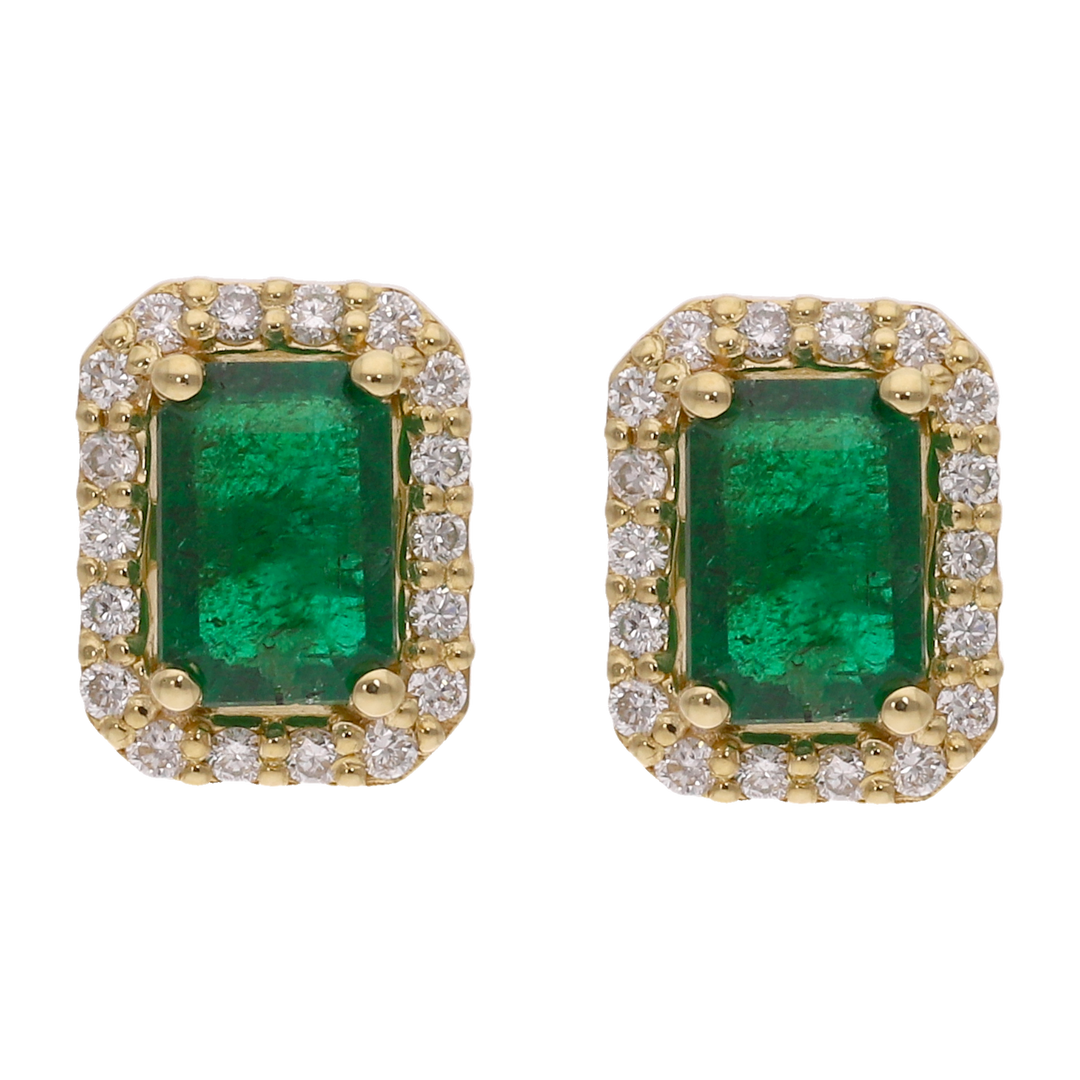 Broquel esmeralda bisel brillantes 14K
