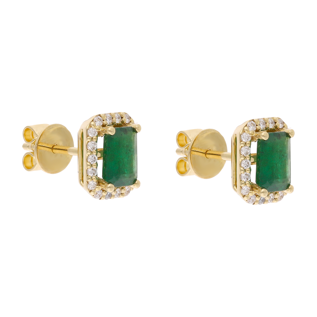 Broquel esmeralda bisel brillantes 14K