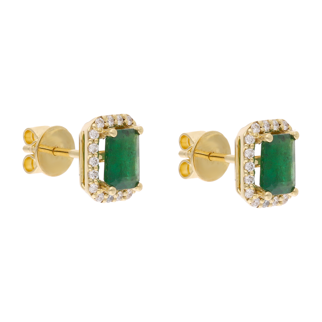 Broquel esmeralda bisel brillantes 14K