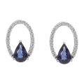Aretes bisel hueco zafiro gota y brillantes 14K