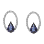 Aretes bisel hueco zafiro gota y brillantes 14K