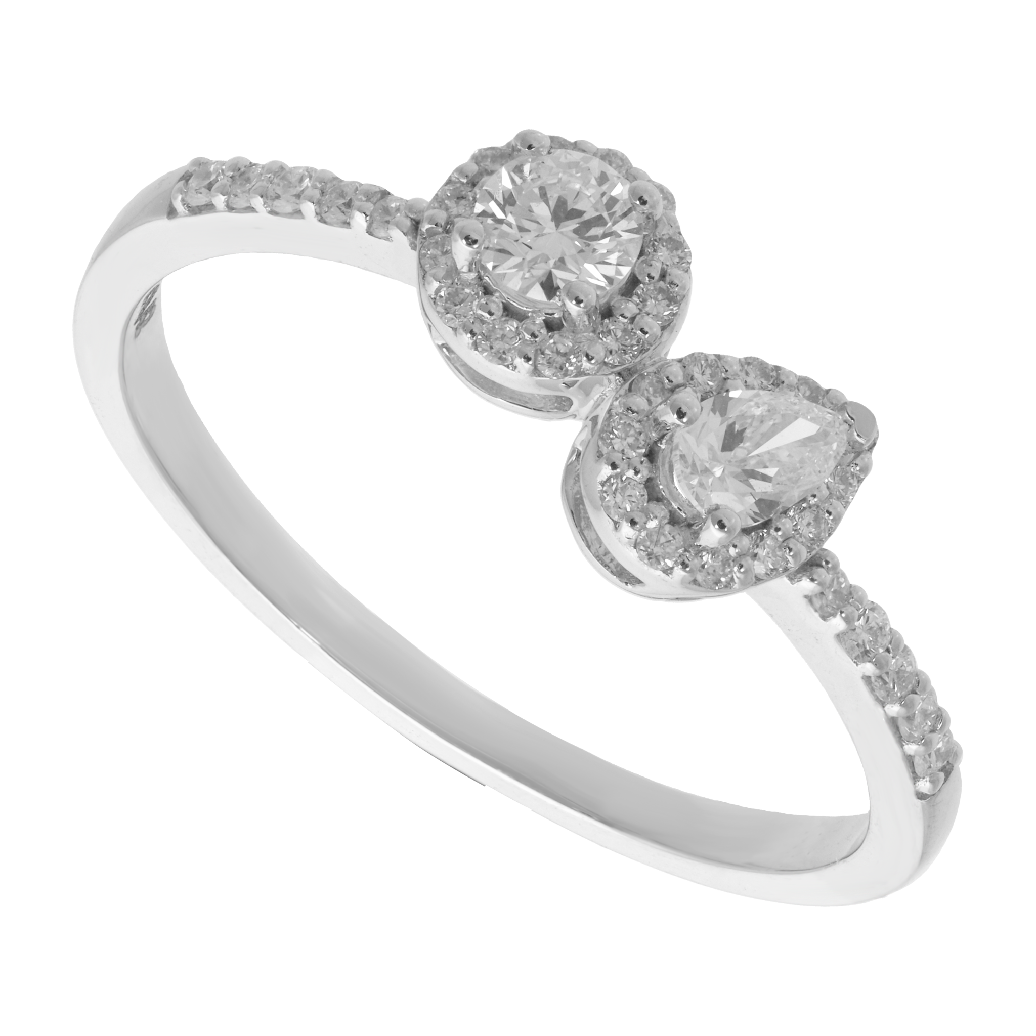 Anillo diamantes gota y brillante oro blanco 14K