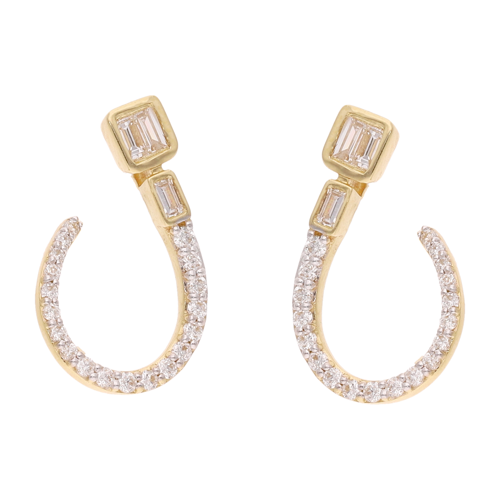 Aretes media luna baguettes y brillantes 14K