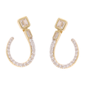 Aretes media luna baguettes y brillantes 14K