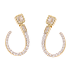 Aretes media luna baguettes y brillantes 14K