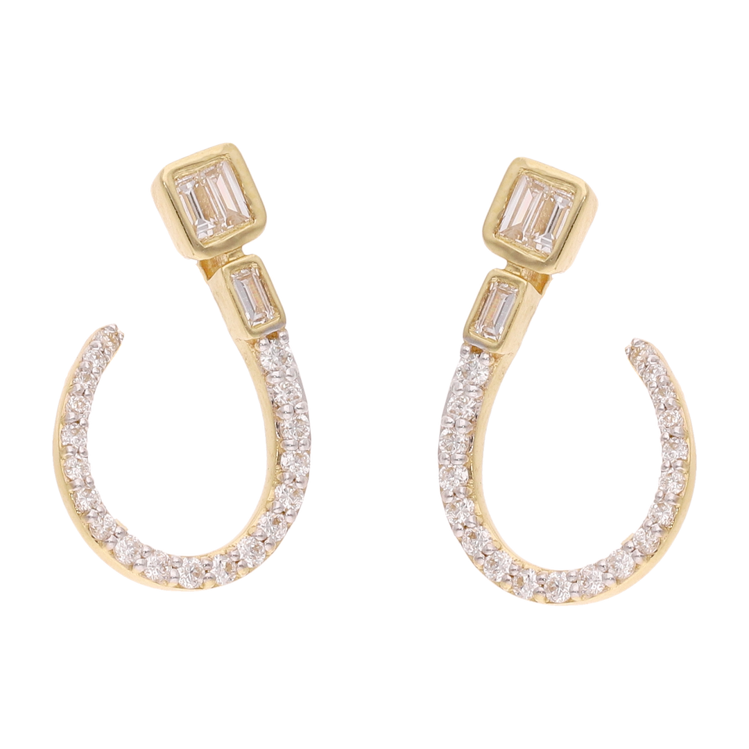 Aretes media luna baguettes y brillantes 14K