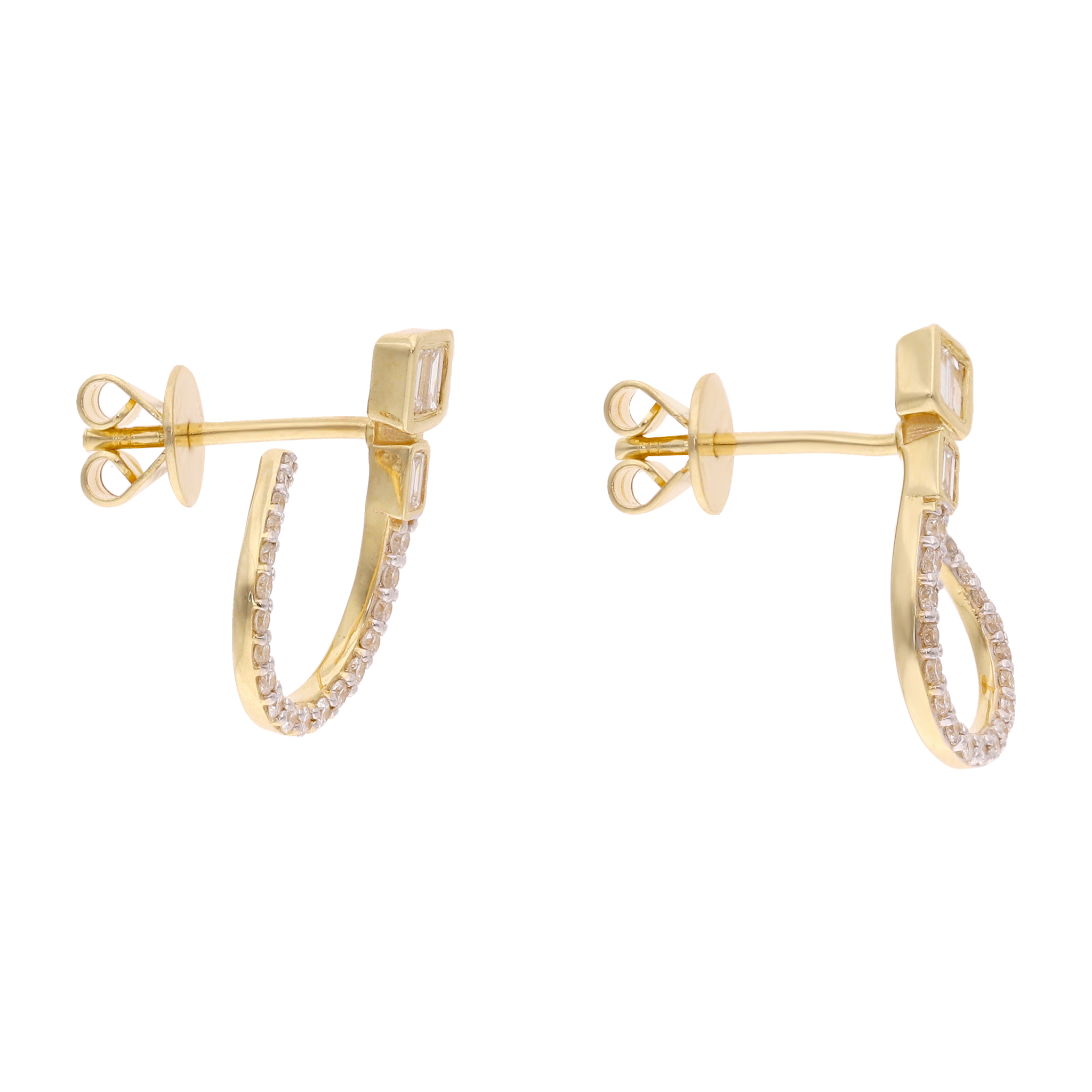 Aretes media luna baguettes y brillantes 14K