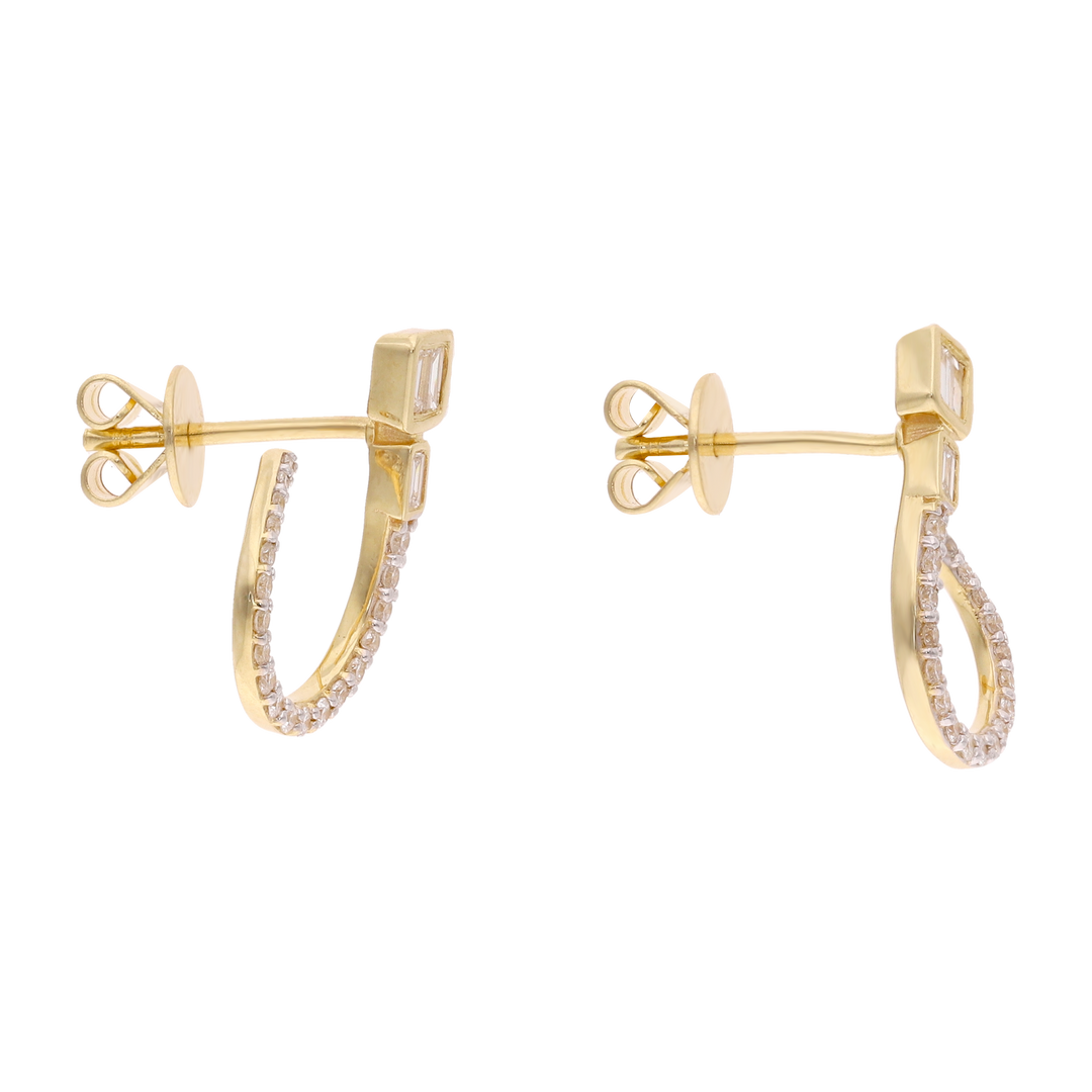 Aretes media luna baguettes y brillantes 14K