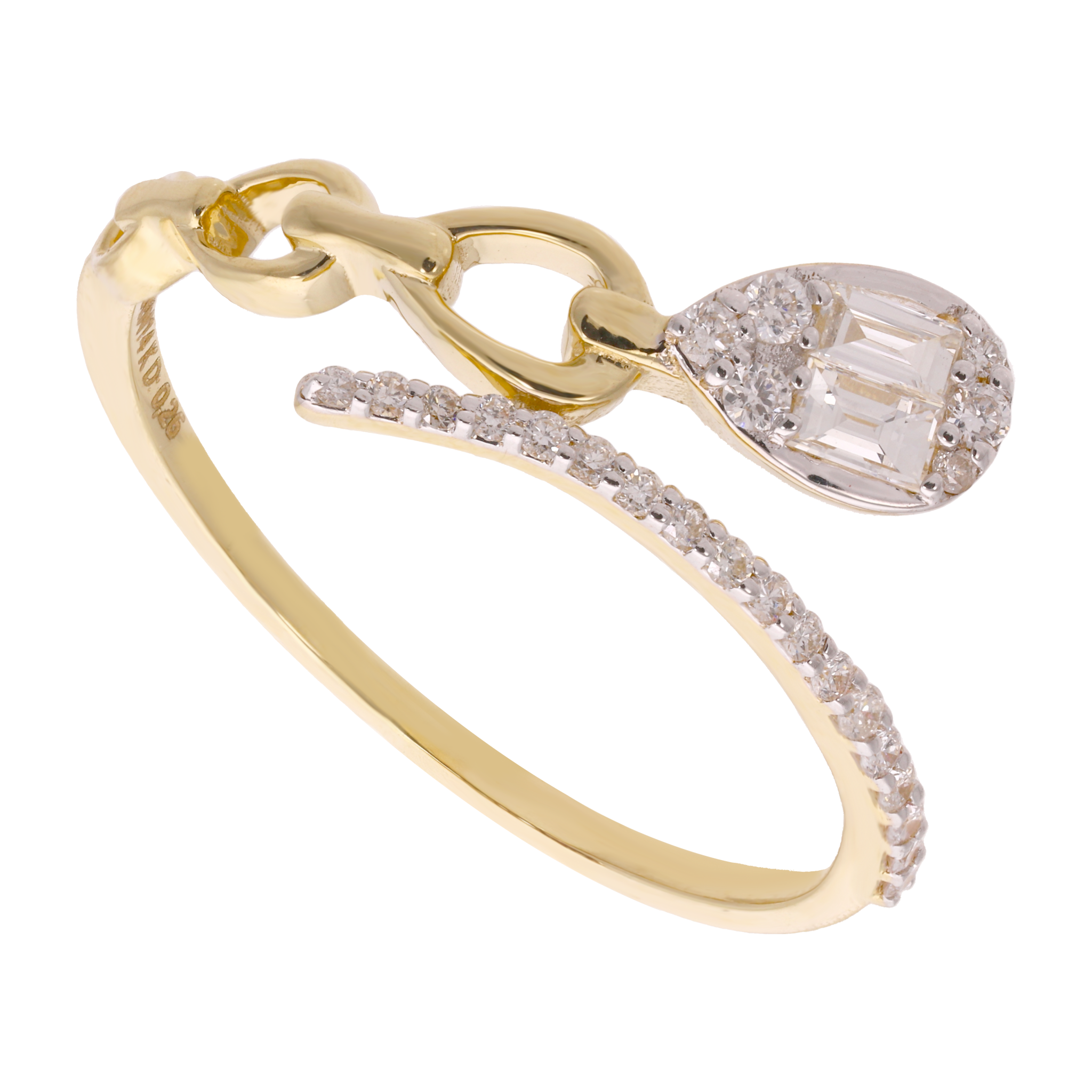 Anillo "tu y yo" eslabones y diamantes 14K