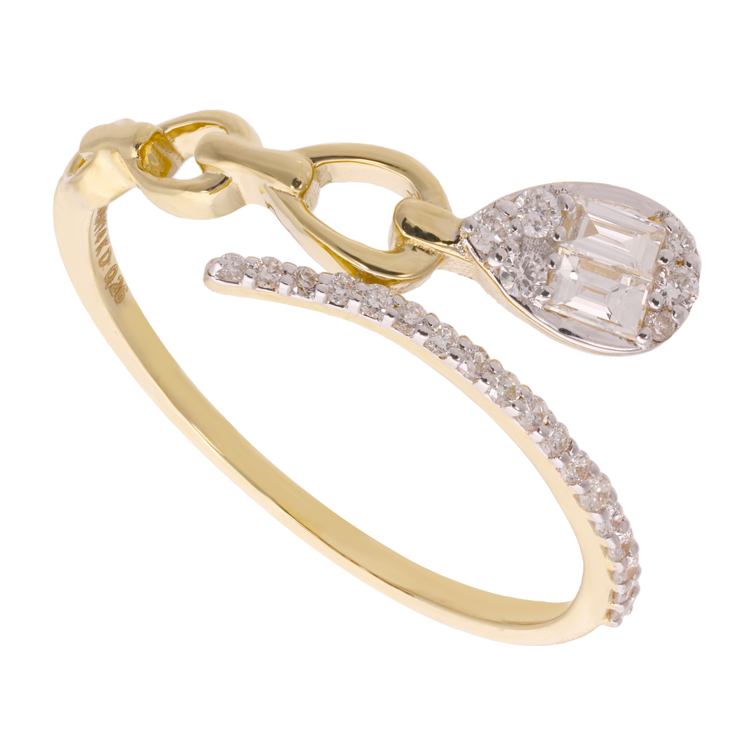 Anillo "tu y yo" eslabones y diamantes 14K