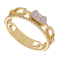 Anillo eslabón clip baguettes y brillantes 14K
