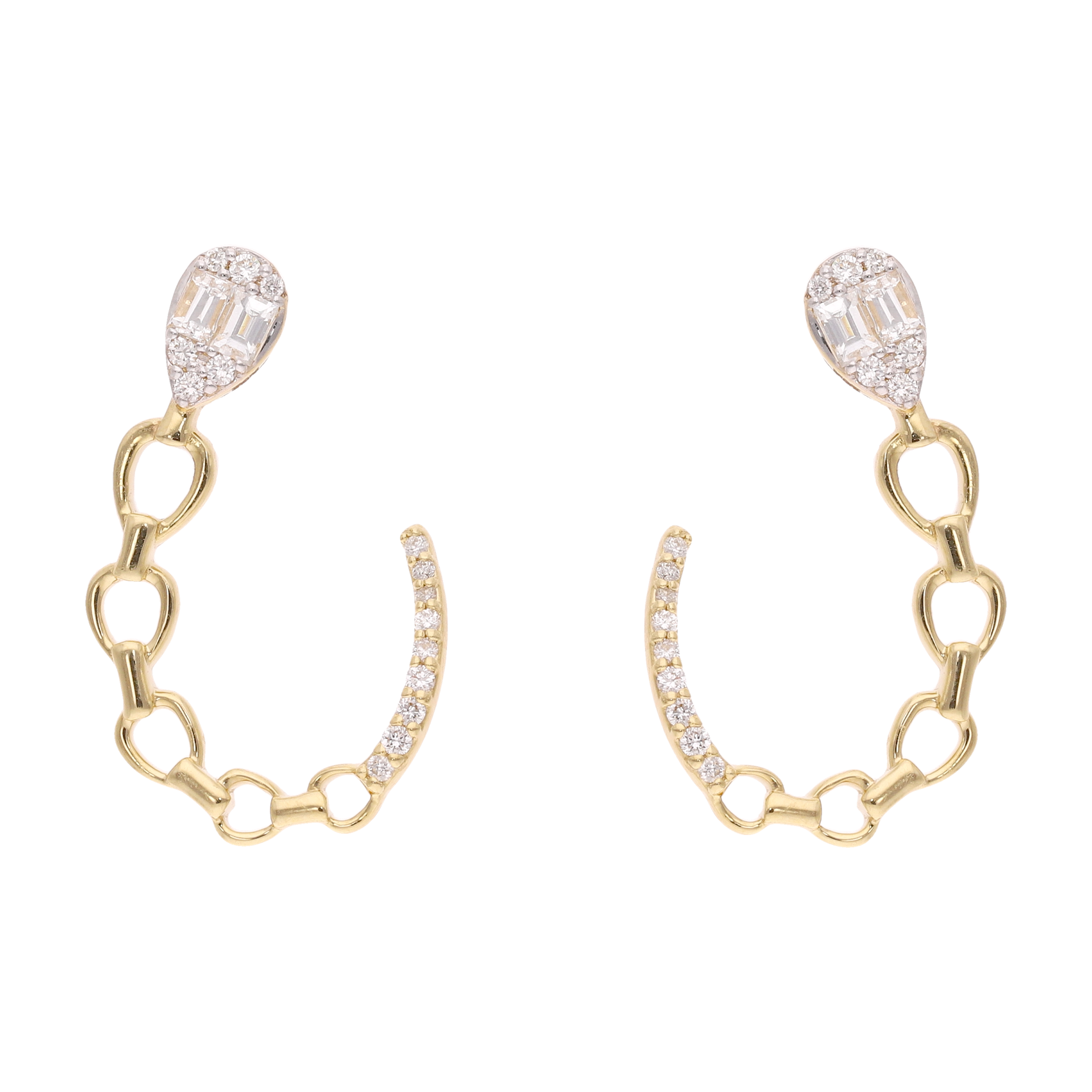 Aretes media luna eslabones 14K