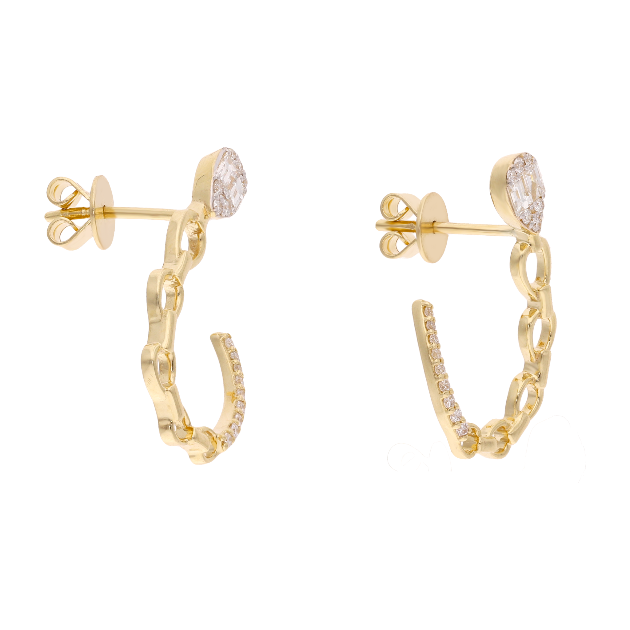Aretes media luna eslabones 14K
