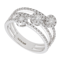 Anillo 3 líneas flor brillantes oro blanco 14K